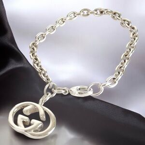 GUCCI Silver Ag925 Interlocking GG Charm Bracelet 🤩
